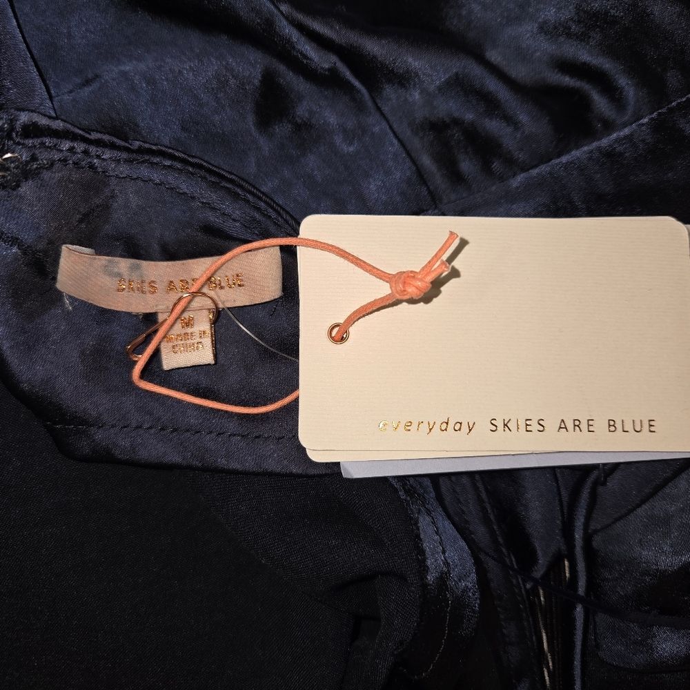 Skies Are Blue Nwt Women's Cowl Neck Navy Blur Satin Jumpsuit Size MEDIUM - Picture 12 of 14